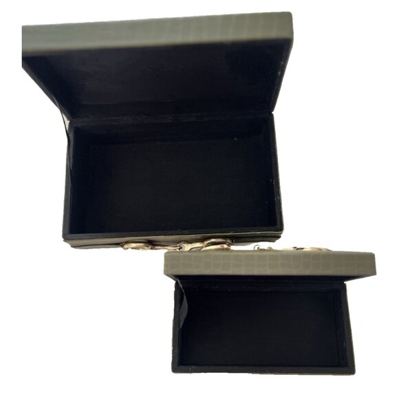 S/2 Vegan Crocodile Decorative Boxes GREEN GOLD EQUESTRIAN Jewelry Storage - Picture 10 of 16